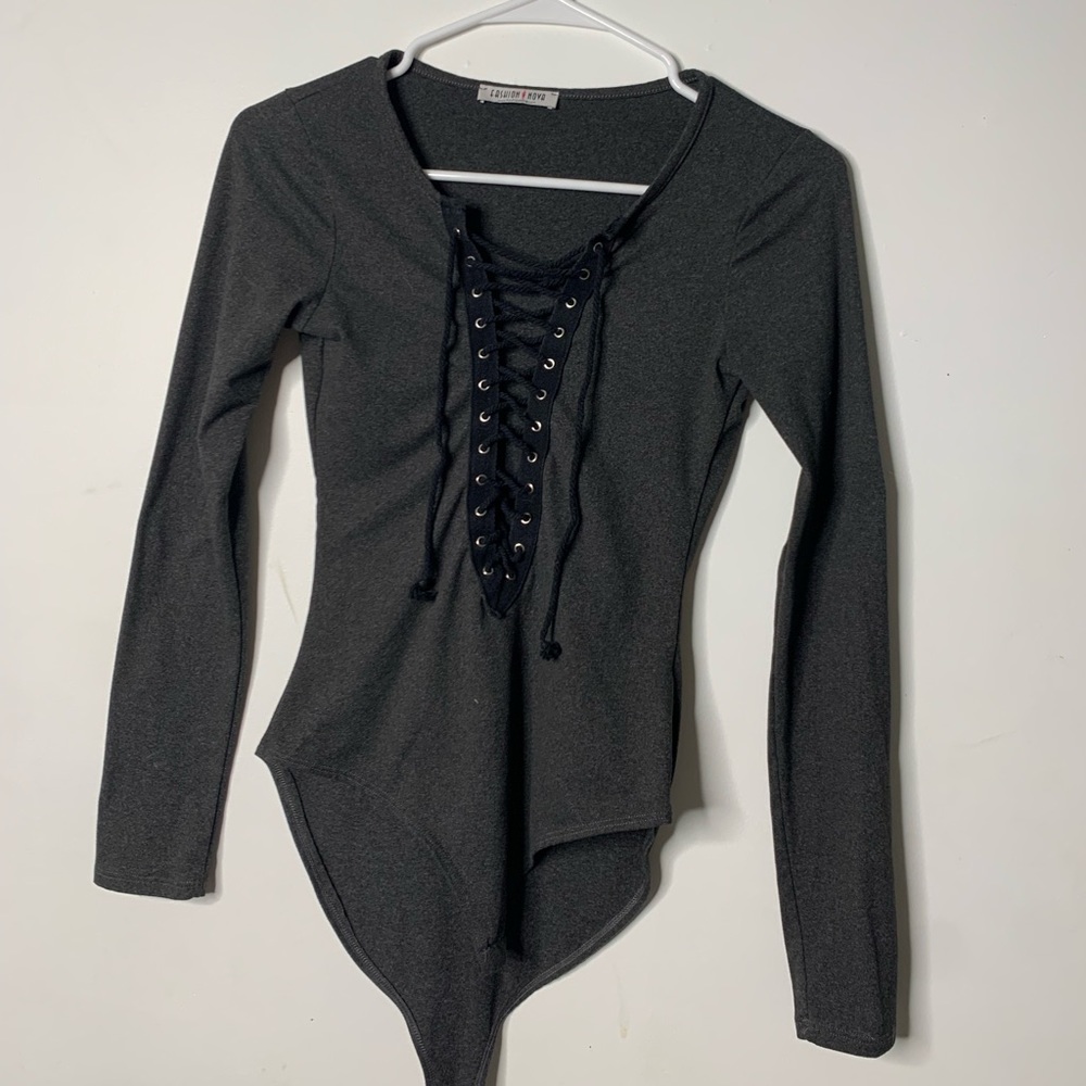 Long Sleeved Tie-Front Fashion Nova Body Suite